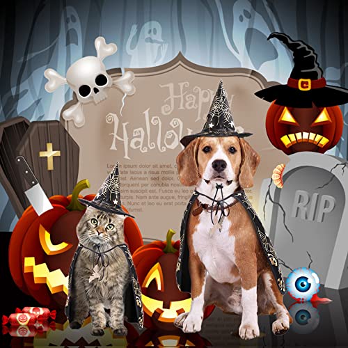 Qidelong 2 Pack Dog Halloween Costumes, Pet Vampire Cape And Witch Hat Cool Outfit, Party Cosplay Funny Apparel, For Medium Large Dogs, Wizard Hat/Cloak With Pumpkin And Spider Web Pattern #TOP5
