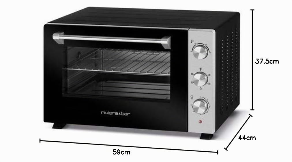 riviera&bar Four Posable Inox 46L - 1800W, Thermostat Réglable 230°C, Minuterie 120 min, 5 Modes de Cuisson, Double Paroi Vitrée - Accessoires Inclus, Sécurité Optimale
