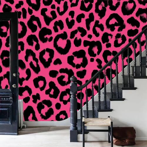 Papier Peint Imprimé Léopard Abstrait Solution Murale Salon Chambre Rose - 7