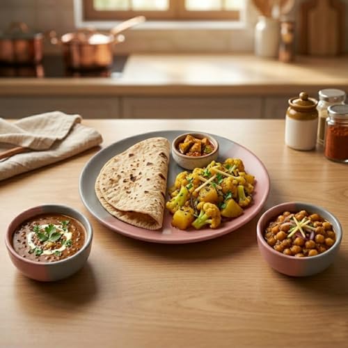 Image of The Earth Store DT Grey Pink Ceramic Dinner Set, 18 Piece Plates & Bowls Set | Microwave & Dishwasher Safe Dinnerware | Bone-Ash Free Crockery Set for Dining Table