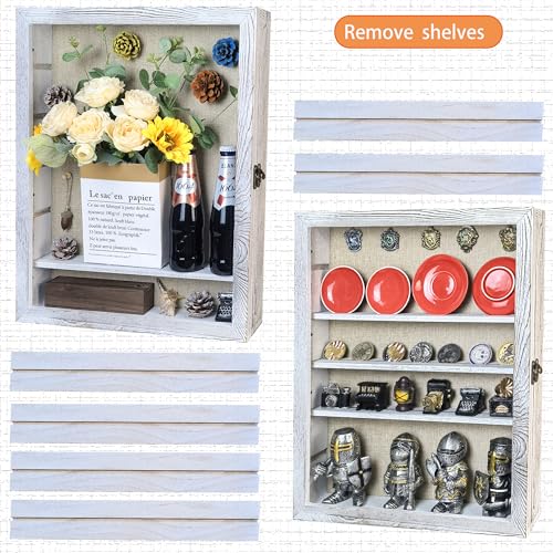 Image of White Shadow Box Frame 16x20 Shadow Box with Shelves 2.6 inch Interior Depth Memorial Shadow Box Display Case with Linen Back for Handicrafts,Picture Frames,Medals,Coins,Pins Collection and More