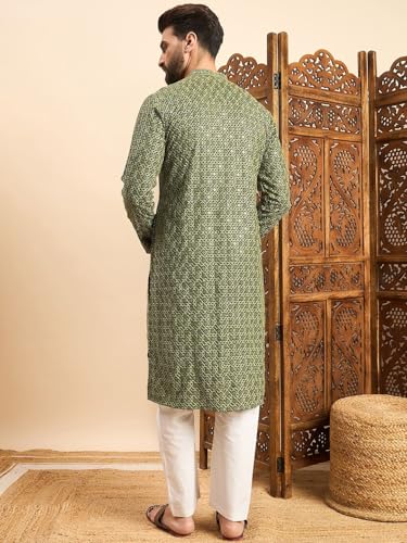 Image of Amazon Brand - Tavasya Men Rayon Blend Geometric Regular Kurta