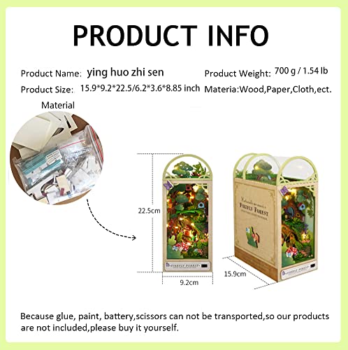 3D Jungle Hut Wooden Book Stand Puzzle DIY Dollhouse Wood Bookends Book Nook Model Building Kit with LED Light for Teens and Adults to Build-Creativity Gift for Birthdays Christmas Halloween - Image 3