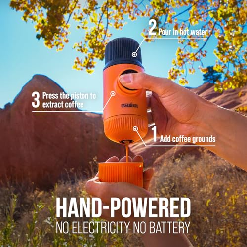 WACACO Nanopresso Portable Espresso Maker, Upgrade Version of Minipresso, 18 Bar Pressure, Small Travel Coffee Machine, Manually Operated, Perfect for Kitchen and Office, Orange - Image 5