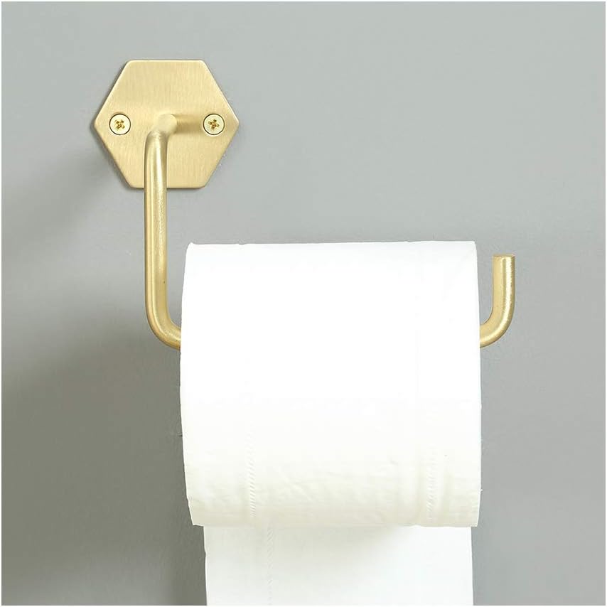 Toilet Paper Holder Brushed Gold Bathroom Tissue Roll Holder Brass Wall Mounted Tissue Paper Dispenser for Bathroom, Kitchen, Hotel, Screw Installation
