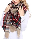 Bess Bridal Women's Plaid Blanket Winter Scarf Warm Cozy Tartan Wrap Oversized Shawl Cape (One Size, Camel)