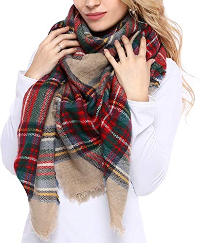 Bess Bridal Women's Plaid Blanket Winter Scarf Warm Cozy Tartan Wrap Oversized Shawl Cape (One Size, Camel)