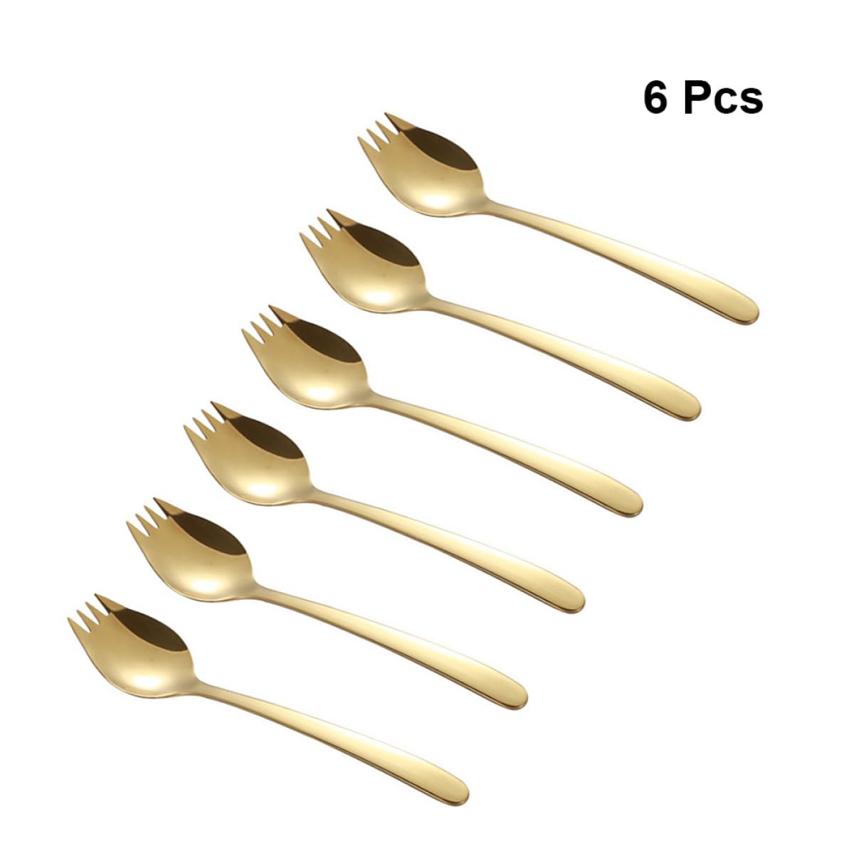 STOBAZA 6pcs Gold Stainless Steel Fork and Spoon Set Multifunctional Noodle Salad Forkware Restaurant Home Dinnerware