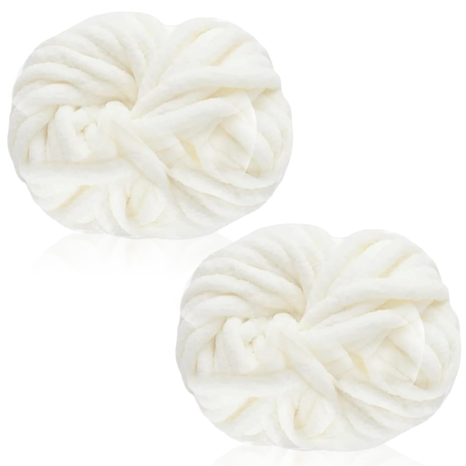 Exquilnova 2 Pack Chunky Yarn for Hand Knitting,Multiple Colors Chenille Yarn for Knitting & Crochet,Soft Chunky Wool for Blankets,Cushion,Scarves,Pet Beds,Bags,Hats,Sweaters(White Milk)