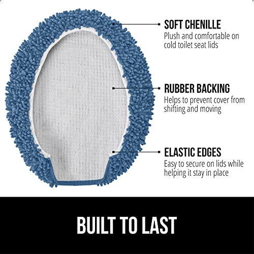 Image of Gorilla Grip Original Shag Chenille Bathroom Toilet Lid Cover, 19.5 x 18.5 Inches Large Size, Machine Washable, Ultra Soft Plush Fabric Covers, Fits Most Size Toilet Lids for Bathroom, Blue