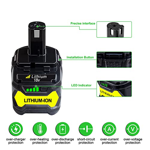 Image of DTK Replacement for Ryobi 18V Battery 6.0Ah ONE+ P102 P103 P104 P105 P107 P108 P109 P190 P122 Cordless Tool Battery(2Pack)