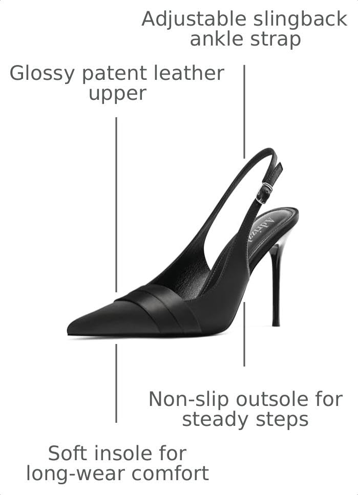 Image of Adrizzlein Slingback Heels for Women Stiletto High Heels Pumps | 4 inch Slingback Heels,Pointed Toe Heels,Closed Toe Heels,Sexy Elegant Wedding Shoes