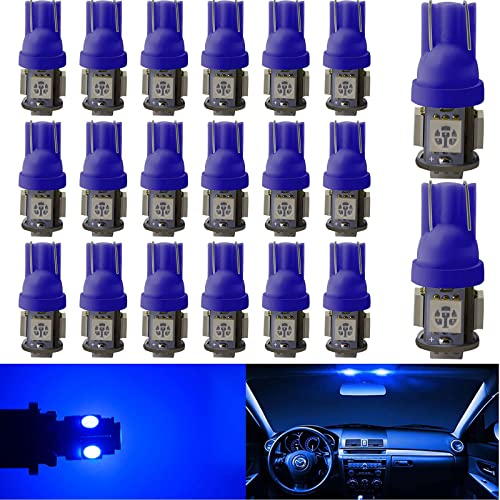 Everbright T10 194 Led Bulb 168 912 W5W 2825 Led Bulb For Car Interior Lights Dome Map Light Trunk Door Light Dashboard Bulb License Plate Light Lamp 5050 Chips 5Smd Dc 12V,Blue (Pack Of 20) #TOP15