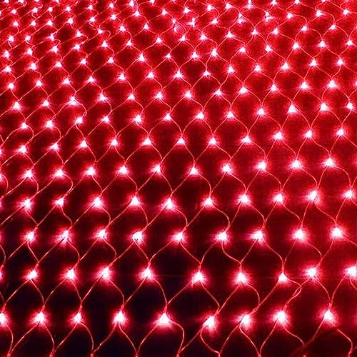 Genérico Luzes de red solar al aire libre, 3mx2m 200LED Impermeable 8 modos de la malla solar de las luces de la cadena de los hadas del hielo para la decoración del partido del patio trasero (Rojo)