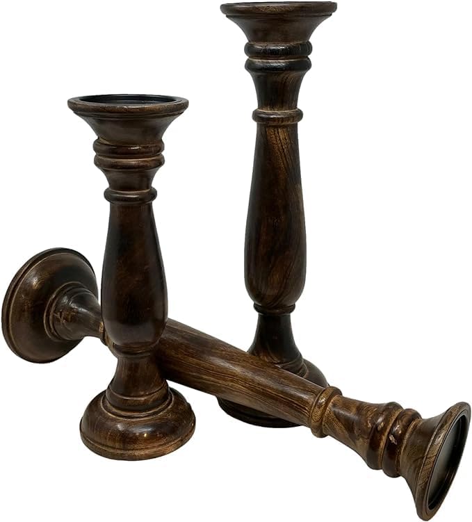 Miniatura 3 de Princeton Portavelas para velas de pilar, juego de 3 portavelas grandes de madera altos de 18 pulgadas, 16 pulgadas, 14 pies, acabado marrón tallado
