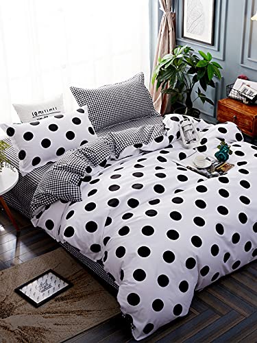 Jyhoney 3Pcs Polka Dot Comforter Set Twin Size Black White Dots Print Reversible Geometric Gingham Bedding Coverlets Soft Microfiber Watercolor Dotted Single Down Comforter Quilt Sets #TOP1