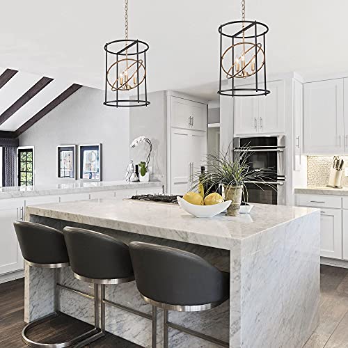 Modern Black and Gold Chandelier, 3-Light Slender Drum Pendant Lighting Fixture, Height Adjustable for Dining Room, Bedroom, Kitchen Island, Foyer, Entryway, 14”D x 18”H - Image 6