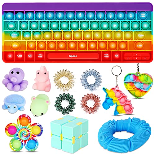 i-FSK Fidget Packs Keyboard Pop, Fidget Toys Pack, Sensory Fidget Toy Set Box for Kids, Rainbow Pop Push Sensory Toy, Stress Relief & Anxiety Relief Tools Bundle Figetget Toys for Autistic ADHD