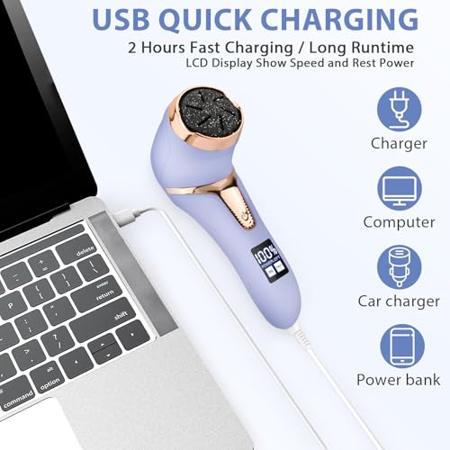 Image of Electric Callus Remover for Feet, Portable Pedicure Kit Foot File Callus Remover, Rechargeable Waterproof Foot File for Foot Care Deadskin Remover with 9Head&LCD Display, Purple