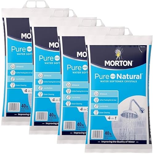 Morton Water Softener Salt, Morton Pure and Natural Solar 4 in 1 Salt Crystals for Water Softener, 40 lb Bag, 4 Pack