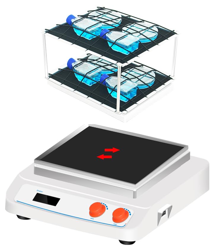 Reciprocating Shaker Mixer Orbital Linear Shaker Laboratory Mixing Equipment with Double-Layer Fixed Tray Amplitude 8MM DC Brushless Motor Speed Range 60 to 500rpm LCD Speed Display