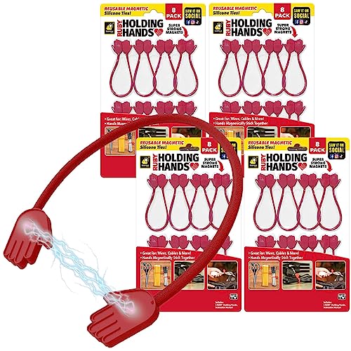 Ruby Holding Hands Ultra-Powerful Magnetic Silicone Zip Ties AS-SEEN-ON-TV Industrial-Strength Cable Tie with Magnet Automatically Stick Together Reusable Great for Cords 4 Pack 32 Total Pcs