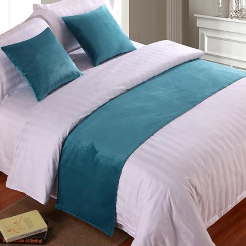 Bed Runner Scarf Soft Velvet Bed Runners Scarf Luxury Bedspread Bedding Cover Bed Protector for Bedroom Hotel Decorative for Foot of Bed Queen King Size Bed End Towel-Green-3||50x260cm for 2m bed