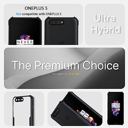Image of Pikkme OnePlus 5 Back Cover | Crystal Clear Transparent Back | Ultra Hyrbid | Full Camera Protection | Raised Edge | Bumper Back Case (Black)