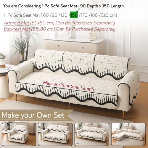 Image of HOKIPO Premium Supple Soft Wavy Sofa Cover Mat with Curve Design| Make Your Own Sofa Cover Set, Mat Length 90(D) x 150(L) cm, Off-White (AR-5975-OWHT)