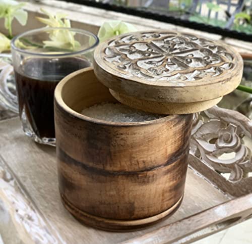 Decorative Rustic Wooden Sugar Bowl With Lid Wide Mouth Candy Treat Jar Spice Jar Holder Condiment Nuts Serving Bowl Pot Salt Spice Herb Loose Leaf Tea Storage Container Novelty Home & Kitchen #TOP1