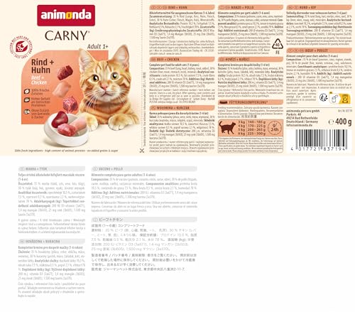 animonda Carny Katzen Nassfutter Rind + Huhn (6 x 400g), getreidefreies Katzen Nassfutter ohne Zucker, mit frischen fleischigen Zutaten