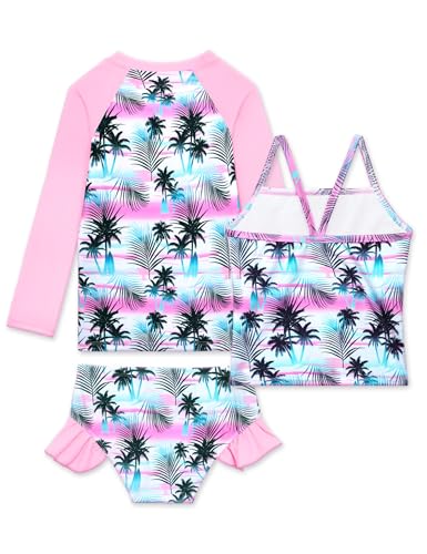 Image of Girls Rash Guard Swimsuit 3 Pieces Long Sleeve UPF50+ Quick Dry Bathing Suit for Toddler 3-12Y