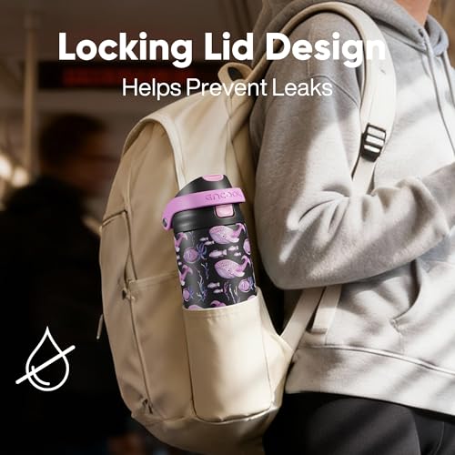Image of ENCOOL Leakproof Insulated Water Bottle with Straw Dual-Sip Water Bottle Bag-Safe Design for Work, Commute & Gym - Keeps Drinks Cold All Day, 24 oz, Neon Whale