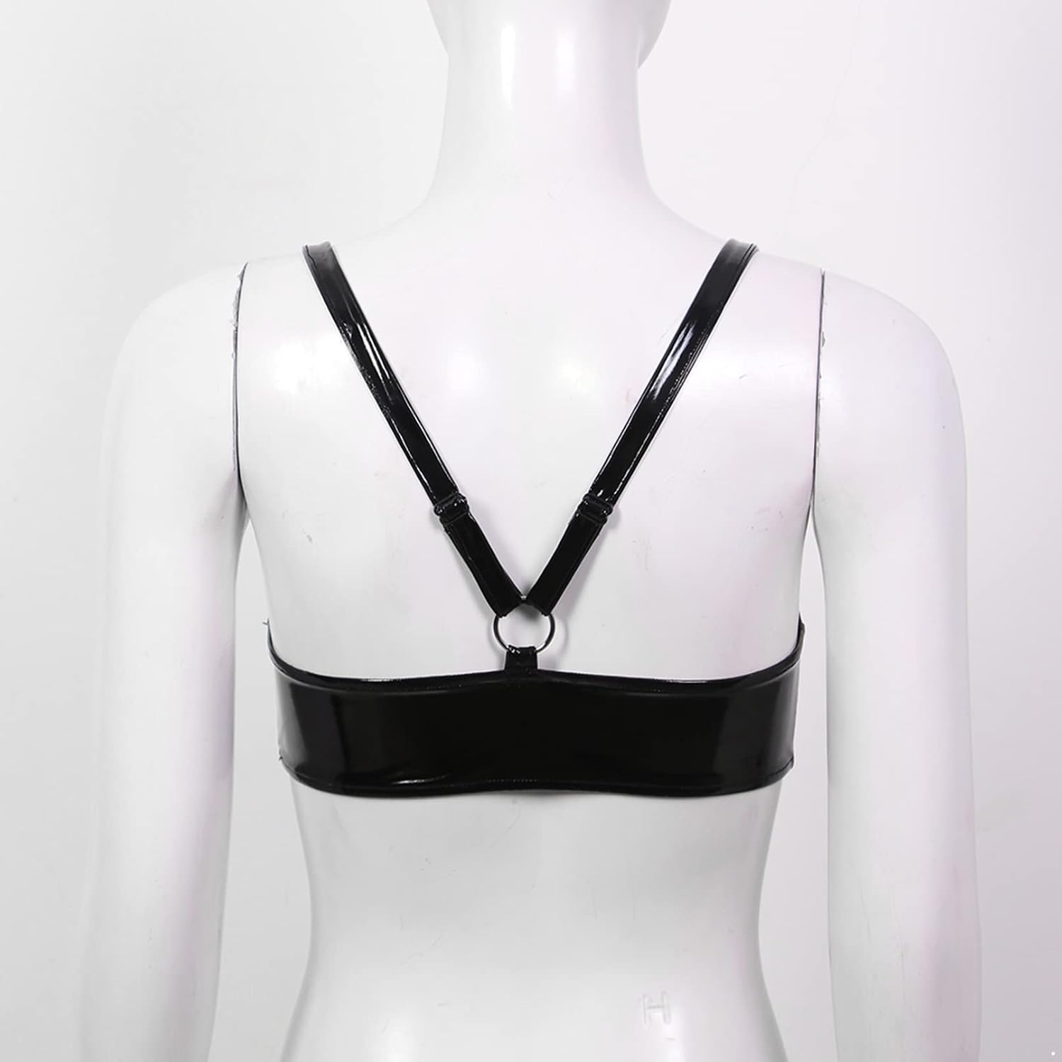 Women's Bra Tops Wet Look Patent Leather Lingerie Halter Neck Backless Open Cups Padded Bras