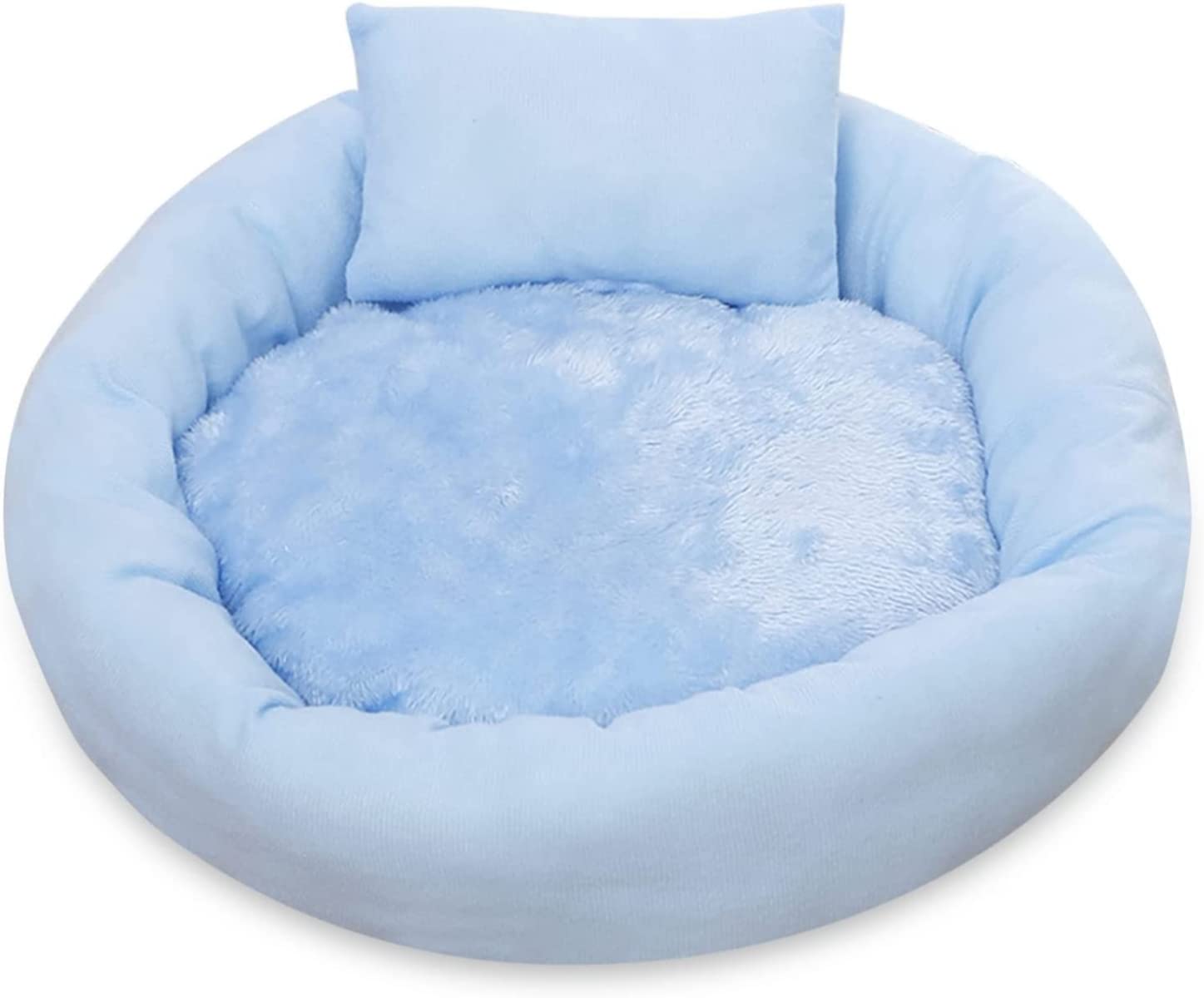 Lit rond en peluche pour chat L MAHIM bleu en forme de tarte