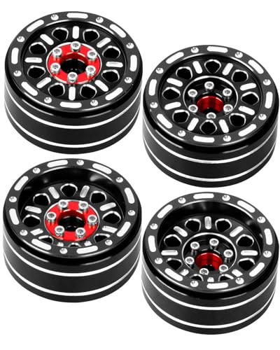 RCMYou RC 1.2 Beadlock Wheels Adjustable 4 Offsets Rims for 1/18 TRX4M RC Crawler Car,1.2 Beadlock Wheels Adjustable 4 Negative Offsets Rims,Black