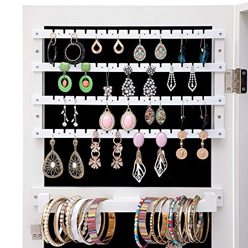Houagi Mirror With Jewelry Storage,Over The Door Jewelry Armoire Organizer, Lockable Hanging/Wall Mount Jewelry Cabinet With Full Length Mirror #TOP6