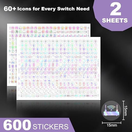 Image of GLUN 600 Switch Board Stickers with 60+ Icons, Prism Glow Effect Embossed Decorative Stickers for Home, Hotel, Office & School, Luxury Vinyl Self Adhesive Switch Covers for Fans & Appliances