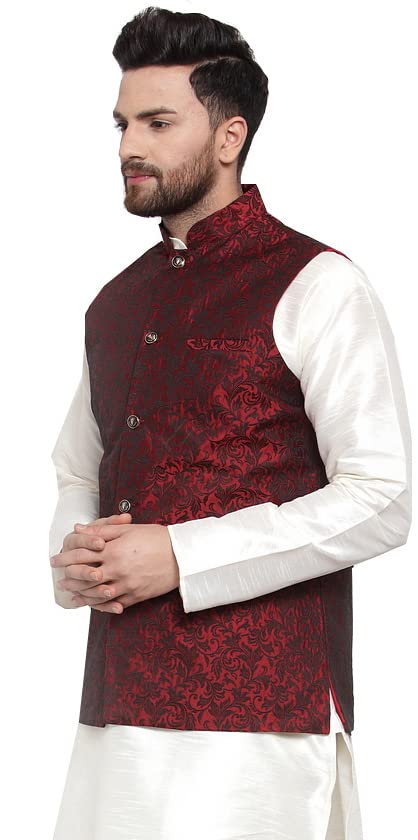 Image of Maple Clothing Men's Nehru Jacket Brocade Indian Traditional Waistcoat Wedding Guest Outfit Vest