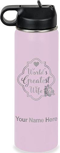 Miniatura 74 de LaserGram Botella de agua de doble pared de 32 onzas con popote, la mejor esposa del mundo, grabado personalizado incluido (gris) Gris,Negro -,Verde