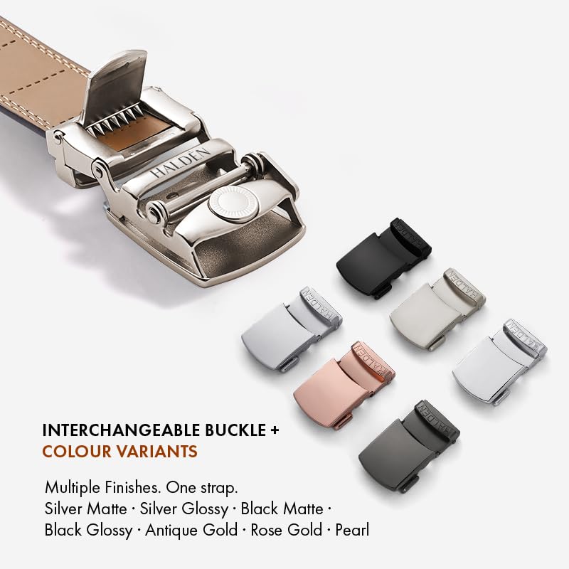 Image of HALDEN BURLEY Belts For Men Leather Original (Free Size Fits Up to 44 Inch Waist) Ratchet Straps, Unique Magnetic Auto-lock Buckle Belt For Man