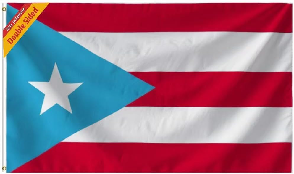 Heavy Duty Double Sided 3ply Large Light Blue Puerto Rico Flag 3x5 FT, 100D PR Indenpendent Flag,Double Stitched with Shading Cloth Inside,Outdoor and Indoor Decor Banner,UV Resistant Polyester Flags with Brass Grommets. (light blue, 3x5 3ply)