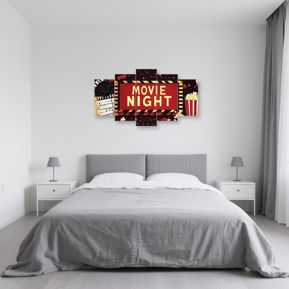 CXHOSTENT Film-Leinwandkunst Heimkino-Wanddekoration 5-teilig Filmnacht-Bilder Popcorn-Poster Film-Kunstwerk Heimdekoration gerahmt (20x35cmx2 20x45cmx2 20x55cmx1)