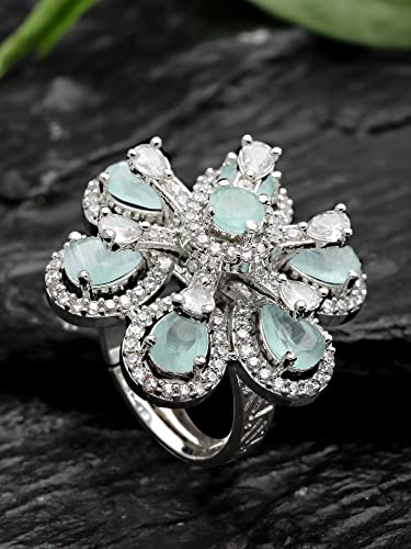 Image of Karatcart Platinum Plated Elegant Austrian Crystal Adjustable Leaf Ring for Women and Girls