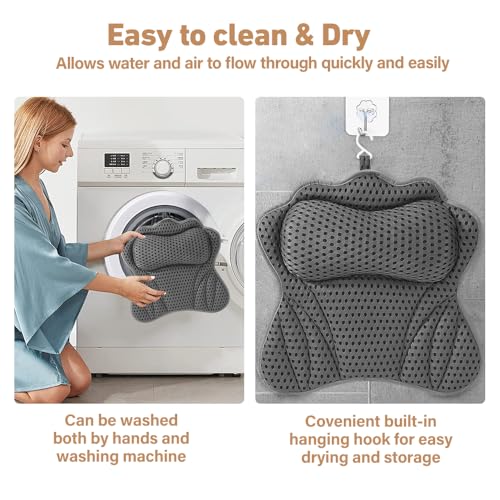 RNPKZ Badewannenkissen, Badekissen für Badewanne, Badewannenkissen Nacken mit 6 Saugnäpfen, mit 4D-Air-Mesh-Technologie, Stützt Kopf, Nacken, Schultern, Rücken, für Home Spa und Badewannen (Grau)