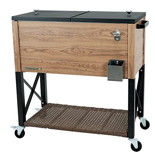 Permasteel 80 Quart Party Cooler, Rolling Ice Chest with Wheels and Handles for Indoor Outdoor Patio