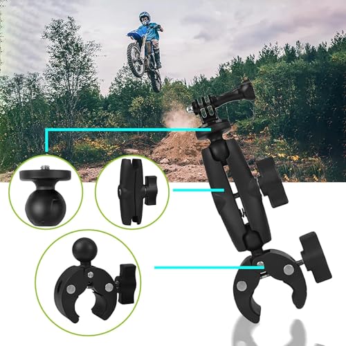 Image of yantralay Action Camera Handlebar Mount with 360 Dual Ball Head | Super Clamp for Go Pro, Insta 360, Mobile, Bike, Motorcycle - Universal Quick Release Bracket for Camera & Accessories.