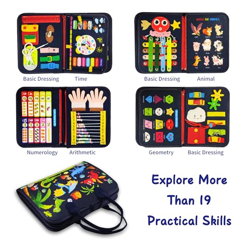 Image of LearnToy Montessori Busy Board for Boys 3 4 5 Year | Sensory Toys for Toddlers 3-6, Ideal for Travel and Preschool - ABCs, 123s, Shapes, Colors, Animals, Weather, Birthday Gifts