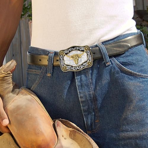 Image of Cowboy Belt Buckle for Men Western Cowgirl Rodeo Longhorn Bull Belt Buckles