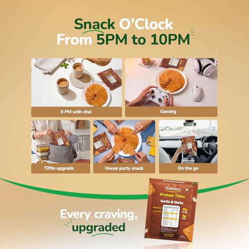 Image of Prolicious Healthy Protein Thin Chips |10g Protein & 5g Fibre Per Pack Per Pack Per Pack | Vegan Snacks |No Maida |No Palm Oil| 50g - Pack of 4| Desi Masala